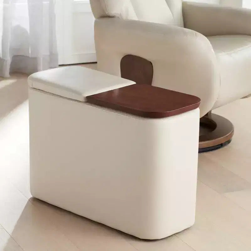 BenchMaster Corcoran Tavolino Consolle Rettangolare in Similpelle Stile Mid-Century Moderno 12 x 27 1/2 con Contenitore e Portabevande Tortora per Soggiorno