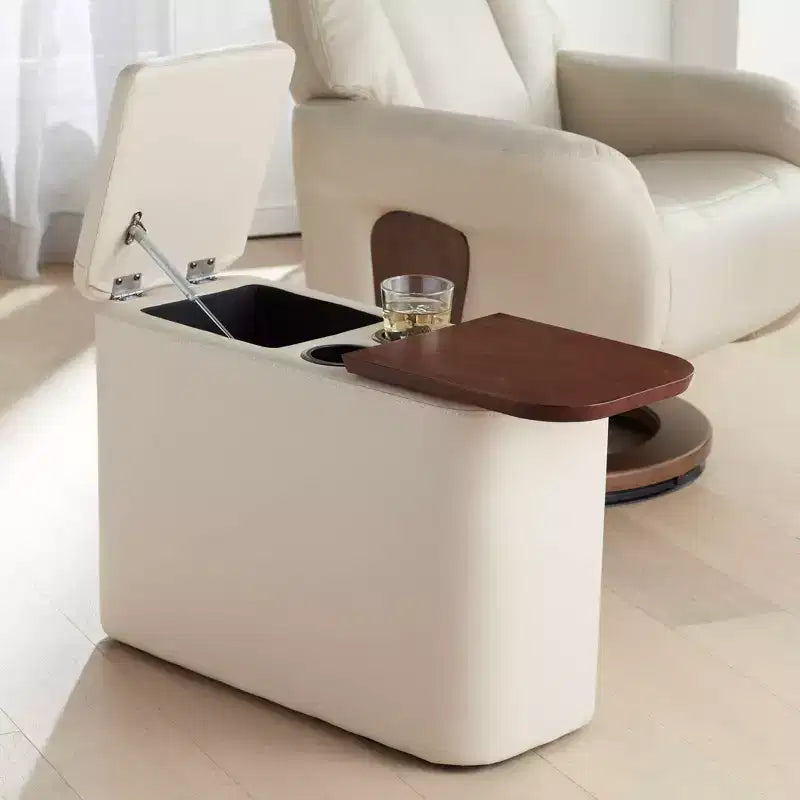 BenchMaster Corcoran Tavolino Consolle Rettangolare in Similpelle Stile Mid-Century Moderno 12 x 27 1/2 con Contenitore e Portabevande Tortora per Soggiorno