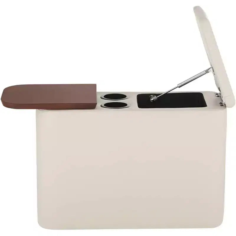 BenchMaster Corcoran Tavolino Consolle Rettangolare in Similpelle Stile Mid-Century Moderno 12 x 27 1/2 con Contenitore e Portabevande Tortora per Soggiorno