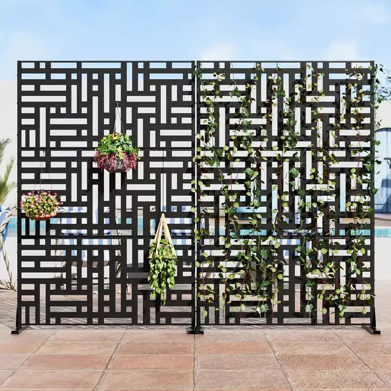 MAYEERTY 72x47x16 Inch Black Galvanized Steel Outdoor Privacy Screen3 Piece Set
