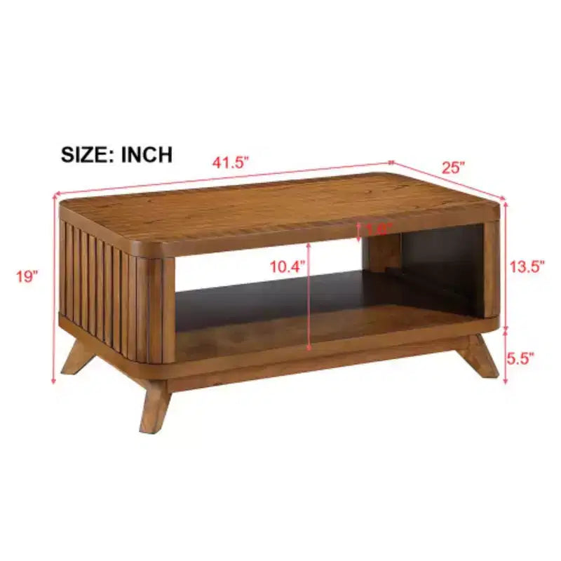 Rectangular Wood Coffee Table for Living Room, 41.5-Inch Coffee Table with Solid Wood Legs, Wood Center Table Tea Table with Open Storage Shelf