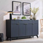 Mobile credenza da 60", Tavolo da caffè con scanalature, 3 cassetti e 4 ante, Credenza moderna per sala da pranzo, soggiorno