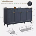 Mobile credenza da 60", Tavolo da caffè con scanalature, 3 cassetti e 4 ante, Credenza moderna per sala da pranzo, soggiorno