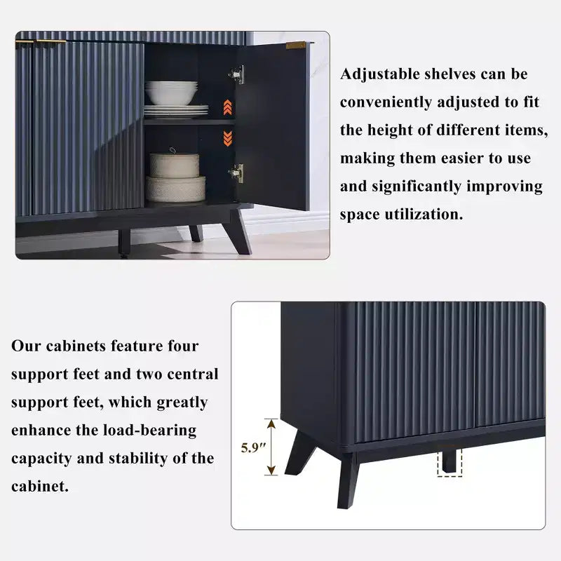 Mobile credenza da 60", Tavolo da caffè con scanalature, 3 cassetti e 4 ante, Credenza moderna per sala da pranzo, soggiorno