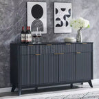 Mobile credenza da 60", Tavolo da caffè con scanalature, 3 cassetti e 4 ante, Credenza moderna per sala da pranzo, soggiorno