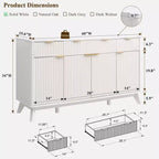 Mobile credenza da 60", Tavolo da caffè con scanalature, 3 cassetti e 4 ante, Credenza moderna per sala da pranzo, soggiorno