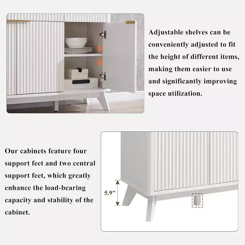 Mobile credenza da 60", Tavolo da caffè con scanalature, 3 cassetti e 4 ante, Credenza moderna per sala da pranzo, soggiorno