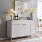 Mobile credenza da 60", Tavolo da caffè con scanalature, 3 cassetti e 4 ante, Credenza moderna per sala da pranzo, soggiorno