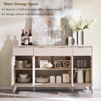 Mobile credenza da 60", Tavolo da caffè con scanalature, 3 cassetti e 4 ante, Credenza moderna per sala da pranzo, soggiorno