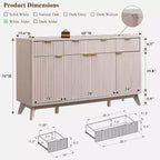 Mobile credenza da 60", Tavolo da caffè con scanalature, 3 cassetti e 4 ante, Credenza moderna per sala da pranzo, soggiorno