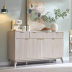 Mobile credenza da 60", Tavolo da caffè con scanalature, 3 cassetti e 4 ante, Credenza moderna per sala da pranzo, soggiorno