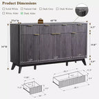 Mobile credenza da 60", Tavolo da caffè con scanalature, 3 cassetti e 4 ante, Credenza moderna per sala da pranzo, soggiorno