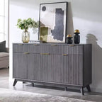 Mobile credenza da 60", Tavolo da caffè con scanalature, 3 cassetti e 4 ante, Credenza moderna per sala da pranzo, soggiorno