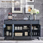 Mobile credenza da 60", Tavolo da caffè con scanalature, 3 cassetti e 4 ante, Credenza moderna per sala da pranzo, soggiorno