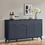 Mobile credenza da 60", Tavolo da caffè con scanalature, 3 cassetti e 4 ante, Credenza moderna per sala da pranzo, soggiorno