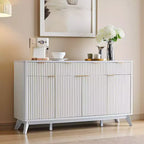 Mobile credenza da 60", Tavolo da caffè con scanalature, 3 cassetti e 4 ante, Credenza moderna per sala da pranzo, soggiorno