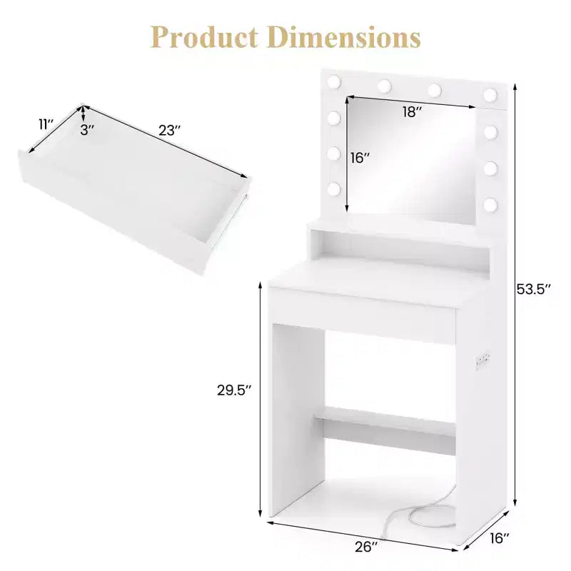 Costway Tavolo da Trucco con Specchio e Luci con 3 Modalità di Illuminazione e Luminosità Regolabile, Bianco