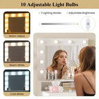 Costway Tavolo da Trucco con Specchio e Luci con 3 Modalità di Illuminazione e Luminosità Regolabile, Bianco