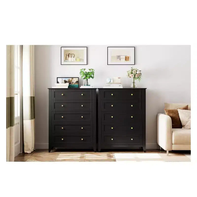 GustoWave Wood Five-Drawer Dresser With Deep Drawers And Metal Knobs