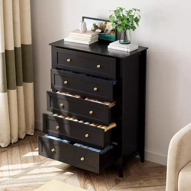 GustoWave Wood Five-Drawer Dresser With Deep Drawers And Metal Knobs