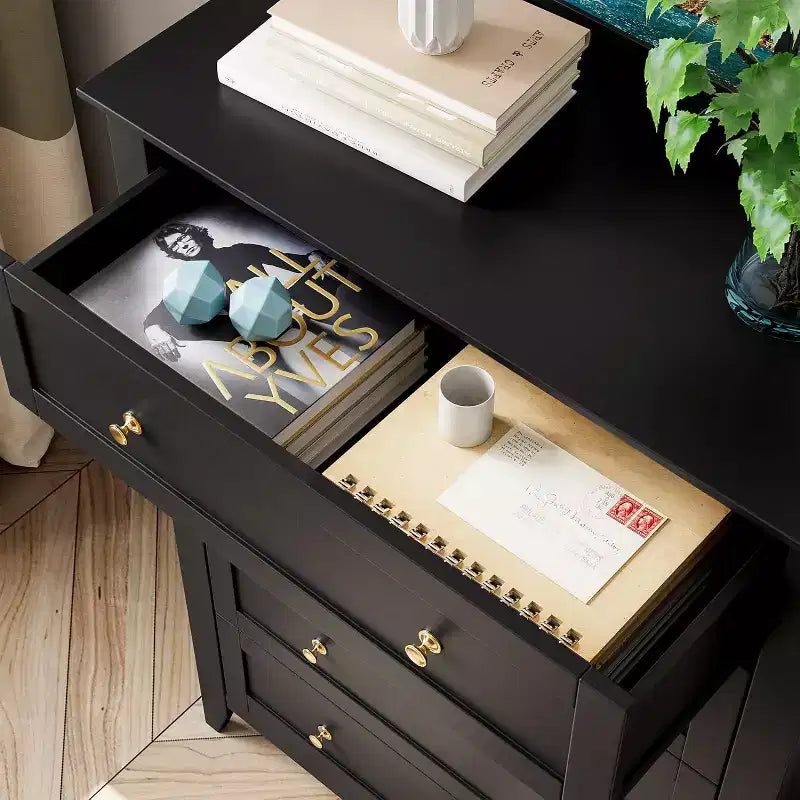 GustoWave Wood Five-Drawer Dresser With Deep Drawers And Metal Knobs