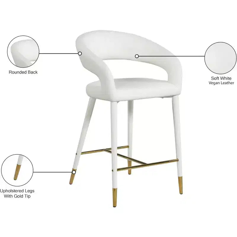 Meridian Furniture, Sgabello in Pelle Vegana Bianca Destiny