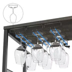 Grey 3-Tier Industrial Wine Bar Cabinet (12+ Bottles)  36H x 24W x 15D, Detachable Rack, 9 Glass Holders & Adjustable Shelves for Home/Bar