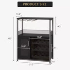 Grey 3-Tier Industrial Wine Bar Cabinet (12+ Bottles)  36H x 24W x 15D, Detachable Rack, 9 Glass Holders & Adjustable Shelves for Home/Bar