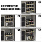 Grey 3-Tier Industrial Wine Bar Cabinet (12+ Bottles)  36H x 24W x 15D, Detachable Rack, 9 Glass Holders & Adjustable Shelves for Home/Bar