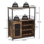 Grey 3-Tier Industrial Wine Bar Cabinet (12+ Bottles)  36H x 24W x 15D, Detachable Rack, 9 Glass Holders & Adjustable Shelves for Home/Bar