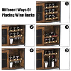 Grey 3-Tier Industrial Wine Bar Cabinet (12+ Bottles)  36H x 24W x 15D, Detachable Rack, 9 Glass Holders & Adjustable Shelves for Home/Bar