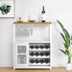 Grey 3-Tier Industrial Wine Bar Cabinet (12+ Bottles)  36H x 24W x 15D, Detachable Rack, 9 Glass Holders & Adjustable Shelves for Home/Bar