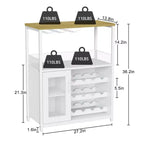 Grey 3-Tier Industrial Wine Bar Cabinet (12+ Bottles)  36H x 24W x 15D, Detachable Rack, 9 Glass Holders & Adjustable Shelves for Home/Bar