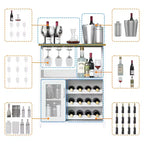 Grey 3-Tier Industrial Wine Bar Cabinet (12+ Bottles)  36H x 24W x 15D, Detachable Rack, 9 Glass Holders & Adjustable Shelves for Home/Bar