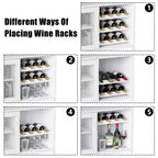 Grey 3-Tier Industrial Wine Bar Cabinet (12+ Bottles)  36H x 24W x 15D, Detachable Rack, 9 Glass Holders & Adjustable Shelves for Home/Bar
