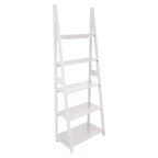 PJ Wood 5 Tier Ladder Shelf Wooden Display Organizer for Books and Dcor Storage Stand for Living Room Office Indoor Use, White