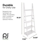 PJ Wood Scaffale a Scala a 5 Ripiani, Organizer per Libri e Decorazioni, Supporto per Soggiorno Ufficio Uso Interno, Bianco