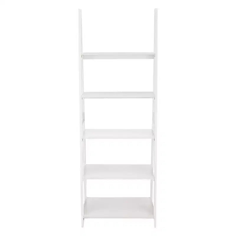 PJ Wood Scaffale a Scala a 5 Ripiani, Organizer per Libri e Decorazioni, Supporto per Soggiorno Ufficio Uso Interno, Bianco