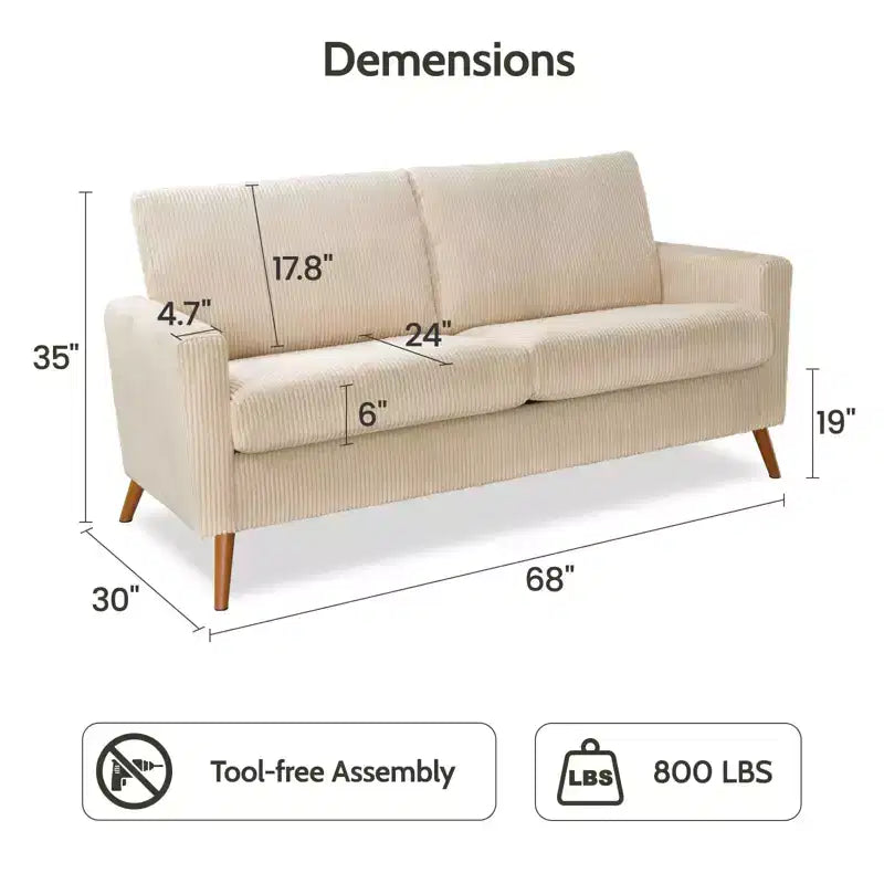 Dyonery 68 inch couple sofa corduroy sofa, modern couple sofa in living room, bedroom and office, comfortable sofa with spring pad