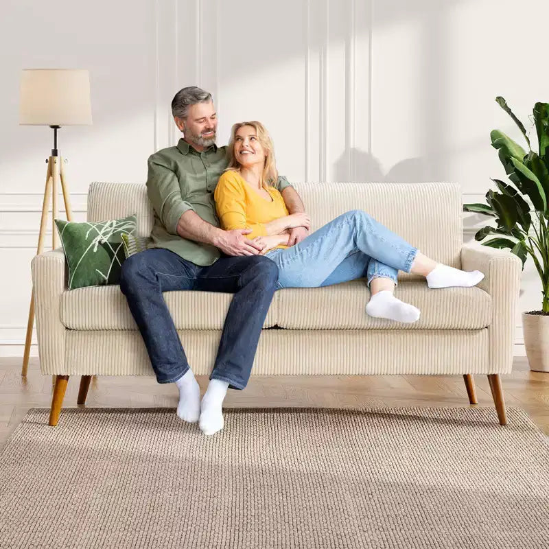 Dyonery 68 inch couple sofa corduroy sofa, modern couple sofa in living room, bedroom and office, comfortable sofa with spring pad