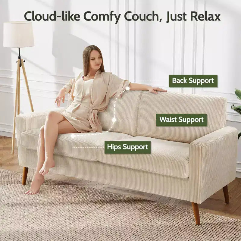 Dyonery 68 inch couple sofa corduroy sofa, modern couple sofa in living room, bedroom and office, comfortable sofa with spring pad
