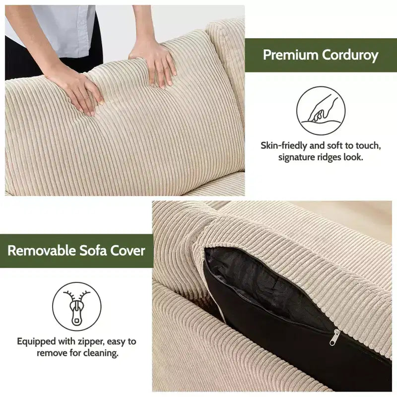 Dyonery 68 inch couple sofa corduroy sofa, modern couple sofa in living room, bedroom and office, comfortable sofa with spring pad