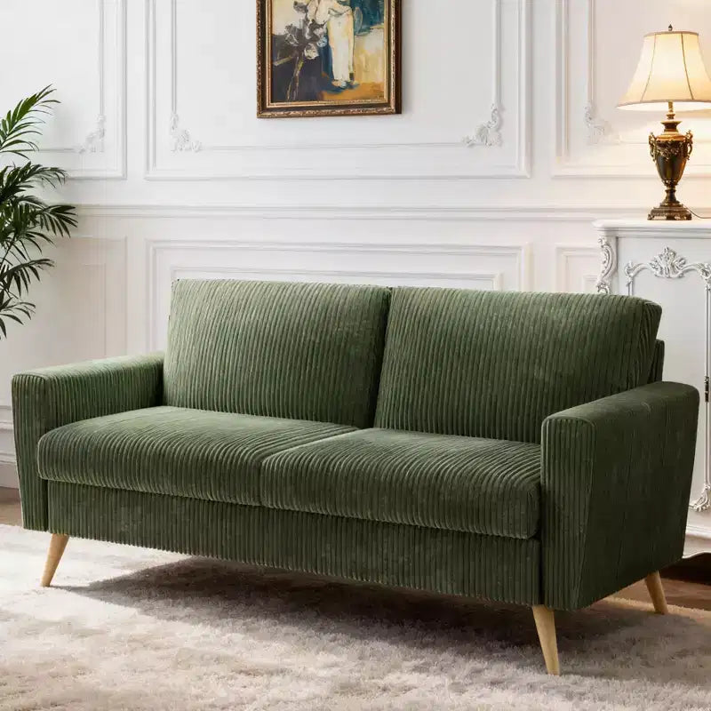 Dyonery 68 inch couple sofa corduroy sofa, modern couple sofa in living room, bedroom and office, comfortable sofa with spring pad