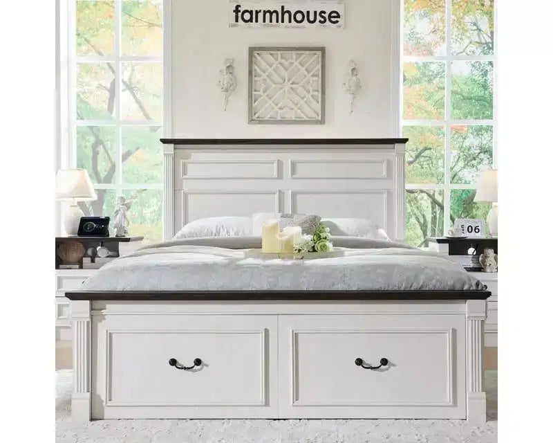 Mastgoal Full Size Bed Frame with 51 Tall Headboard, 20 Roman Footboard, 2 Large Storage Drawers, No Box Spring Needed