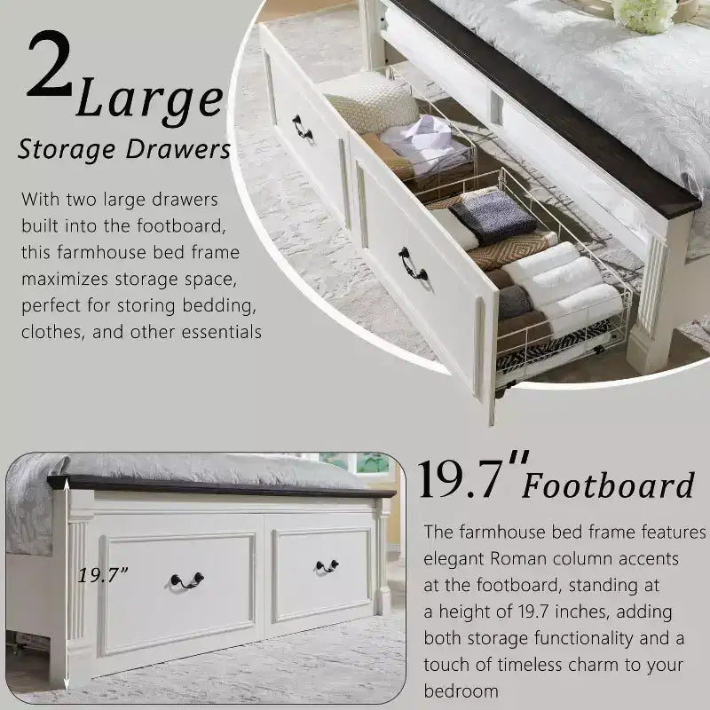 Struttura letto matrimoniale Mastgoal con testiera alta 51", pediera romana da 20", 2 grandi cassetti portaoggetti, nessuna necessità di rete a molle