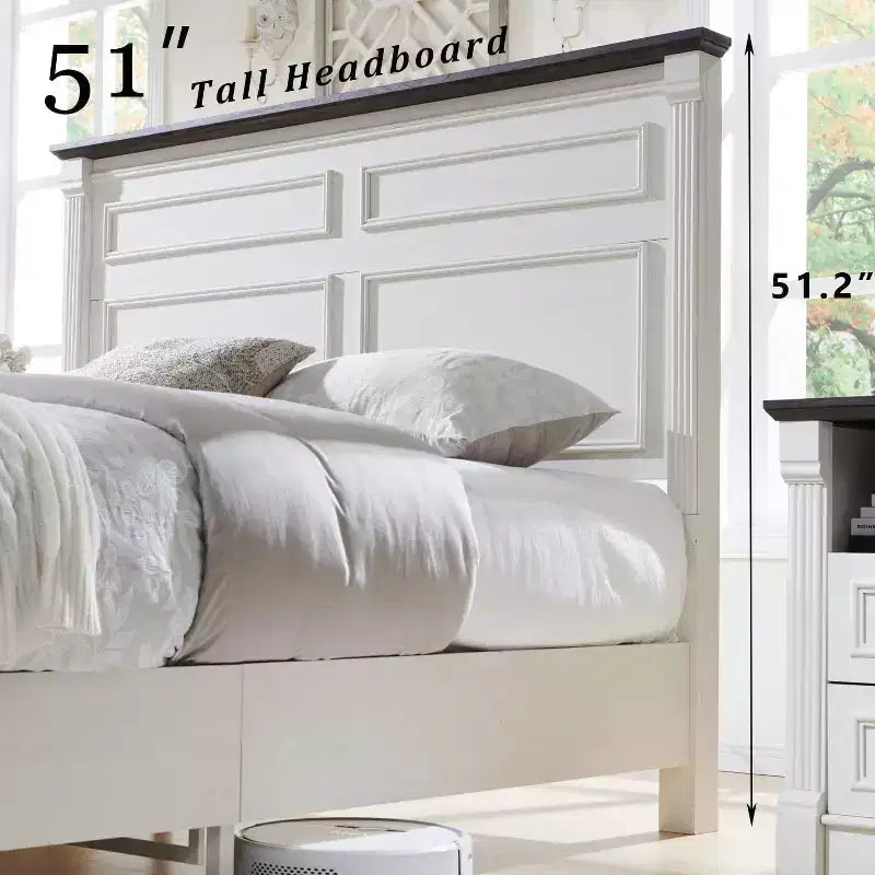 Struttura letto matrimoniale Mastgoal con testiera alta 51", pediera romana da 20", 2 grandi cassetti portaoggetti, nessuna necessità di rete a molle
