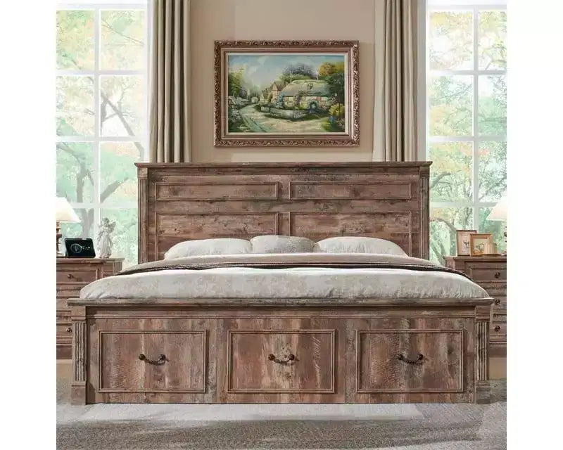 Struttura letto matrimoniale Mastgoal con testiera alta 51", pediera romana da 20", 2 grandi cassetti portaoggetti, nessuna necessità di rete a molle