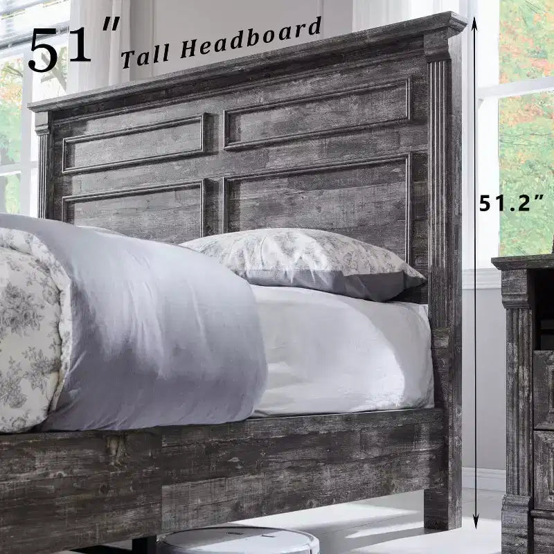 Struttura letto matrimoniale Mastgoal con testiera alta 51", pediera romana da 20", 2 grandi cassetti portaoggetti, nessuna necessità di rete a molle