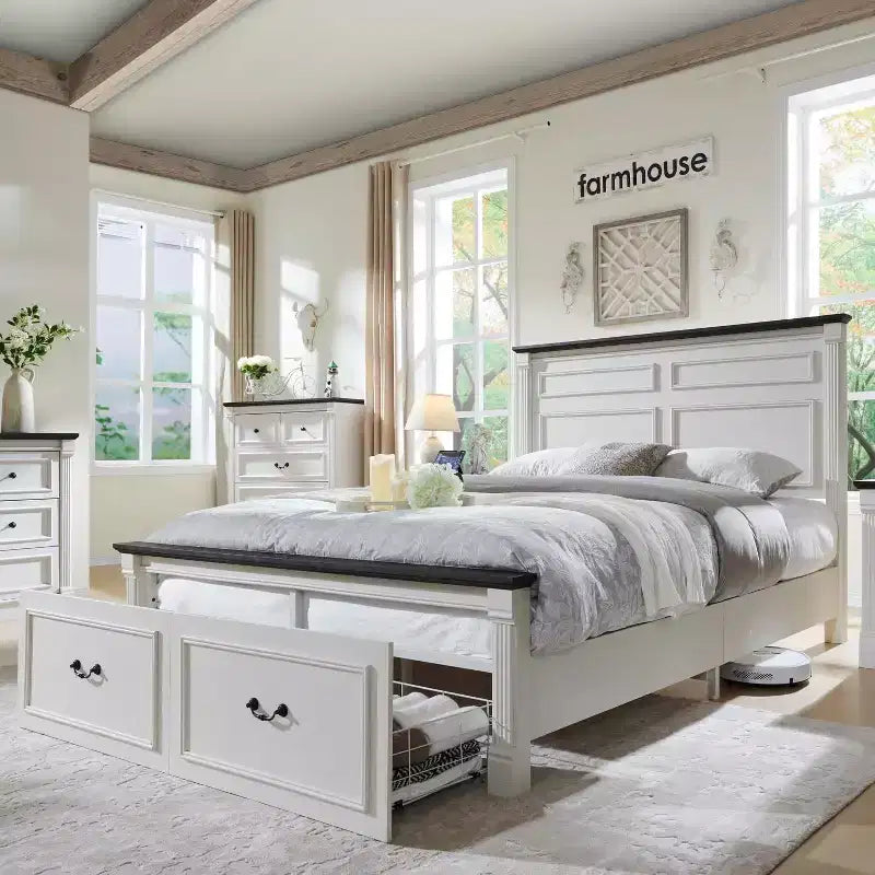 Struttura letto matrimoniale Mastgoal con testiera alta 51", pediera romana da 20", 2 grandi cassetti portaoggetti, nessuna necessità di rete a molle