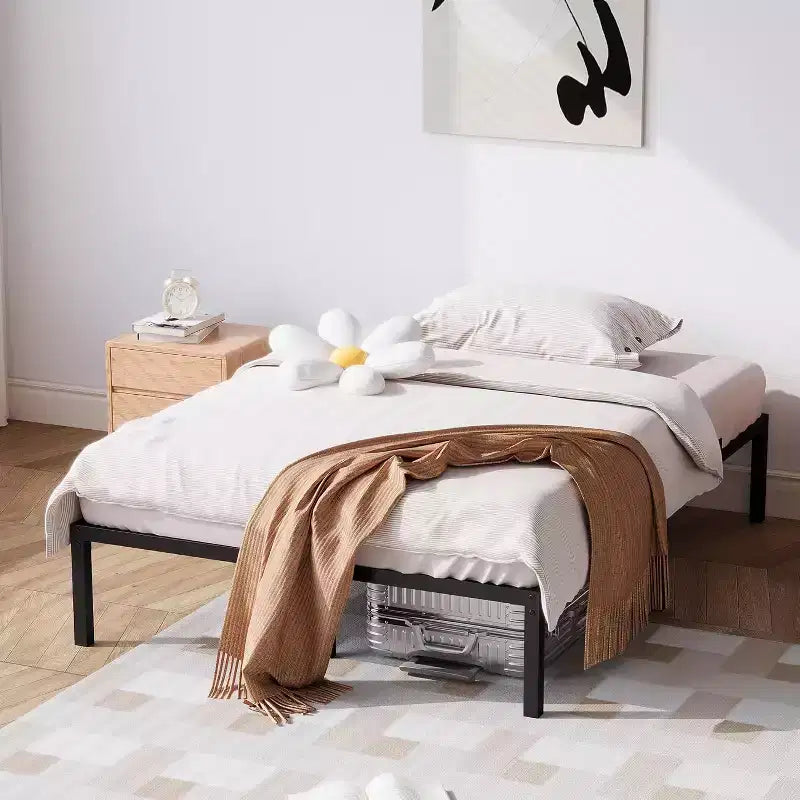 Full Size Metal Bed Frame with Storage, Heavy Duty Steel Slats Support, 1000 lbs Capacity, No Box Spring Needed, Black 16 Inch